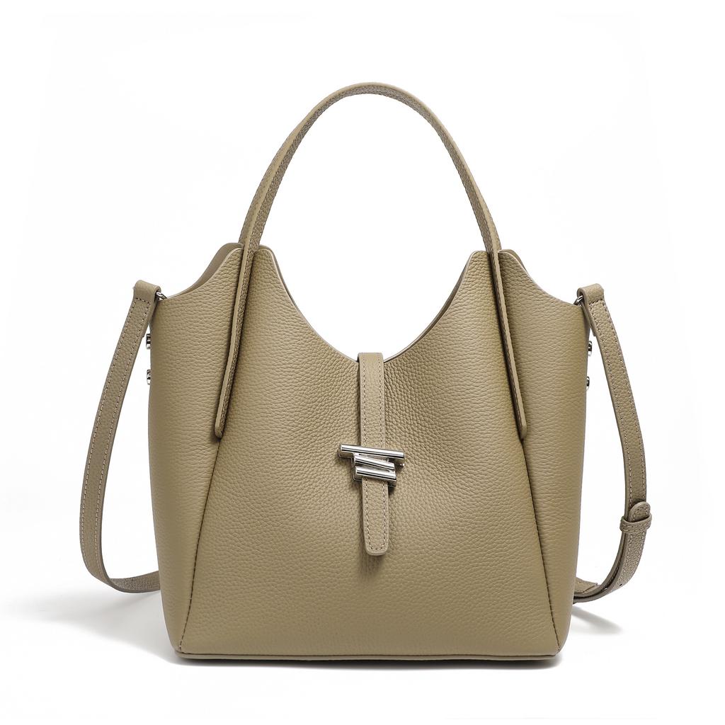 New Spring and Summer Genuine Leather Women's Bag Daily Commuting Handbag Fashion Wind Chime Bag Slanted Vegetable Basket Bag