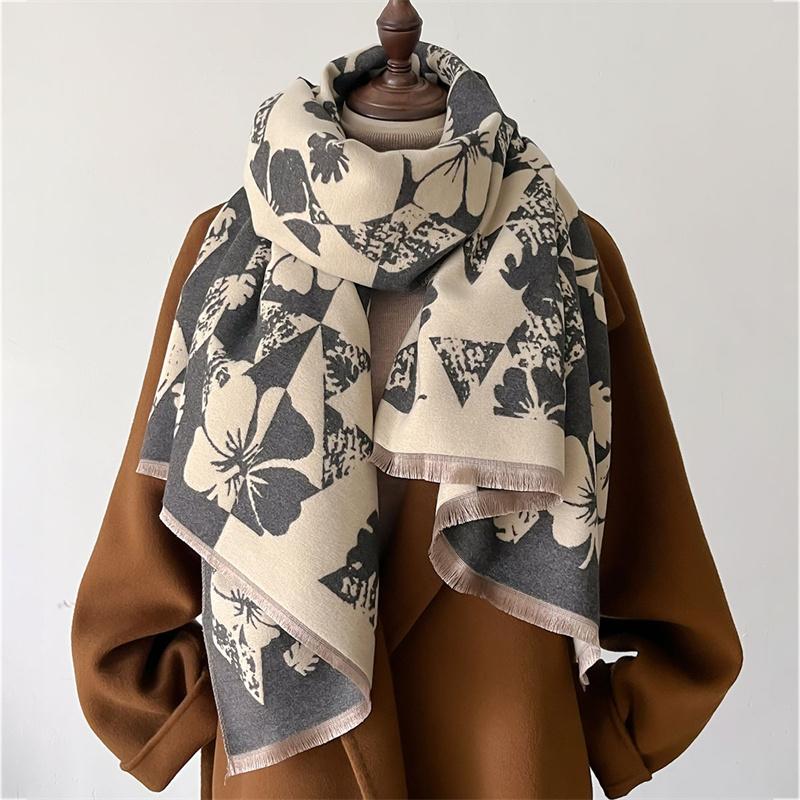 Luxury Brand Cashmere Women Floral Scarf Winter Warm Shawl and Wrap Bandana Pashmina Female Foulard Square Thick Blanket Poncho