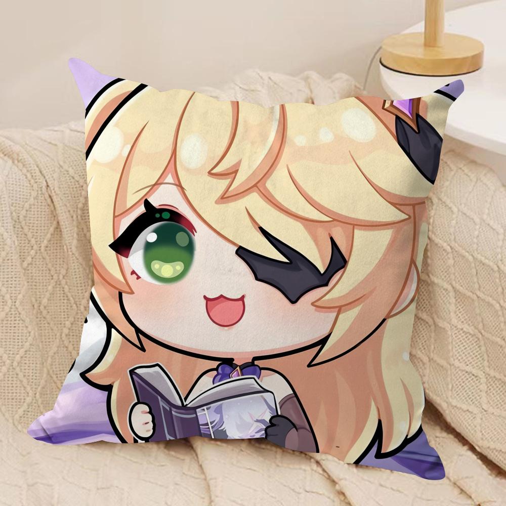 Fischl Cute Cute Genshin Impact Cushion Cover Silky Short Plush Invisible Zipper Dustproof Sofa Pillow Case For Home Decor