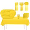 Bright Yellow Disposable Tableware Set: Solid Color Series Plates, Cups, Napkins, Tablecloth