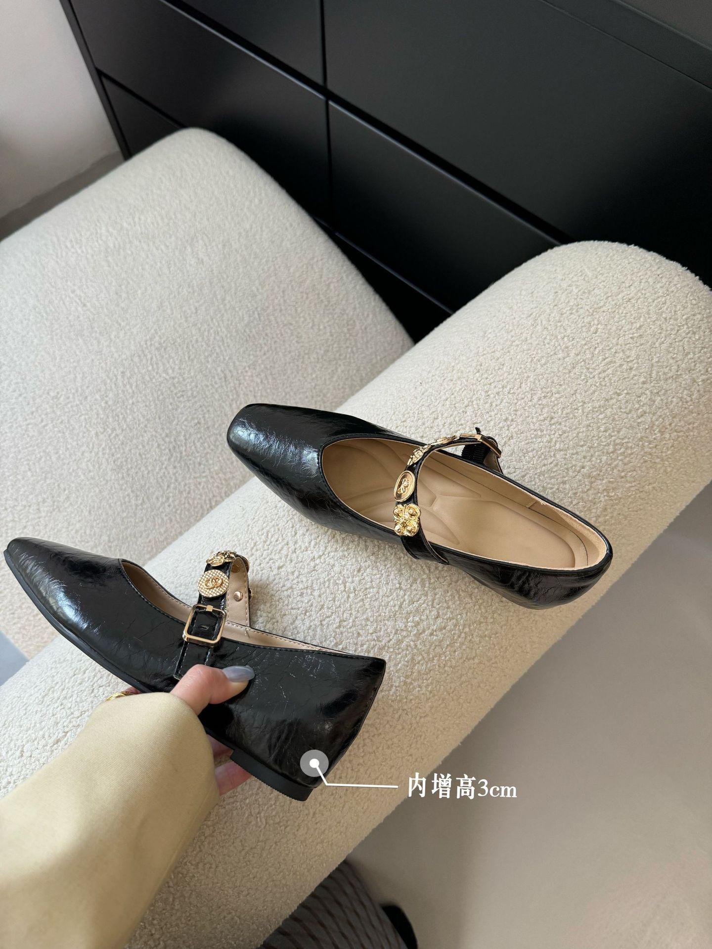 

French round head thick heel flat bottom shallow mouth single shoes women s spring and autumn 2025 new versatile one-word buckle with Mary Jane 40 чёрный