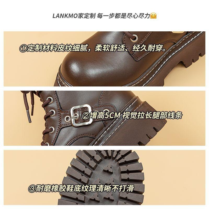 Leather Martin Boots Women's Autumn and Winter New Handsome Tooling Velvet Short Boots Thick-soled Heightening Single Boots