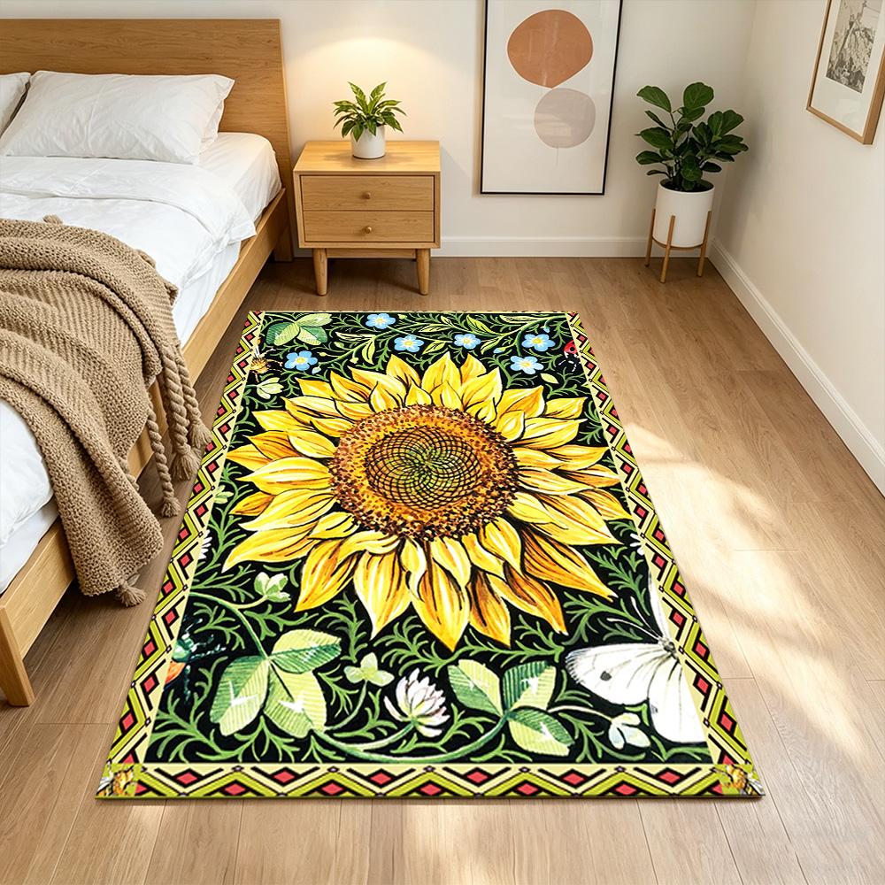 Sunflower Field Pattern Non-Slip Home Carpet Design for Office Decor Living Room Bedroom Gift