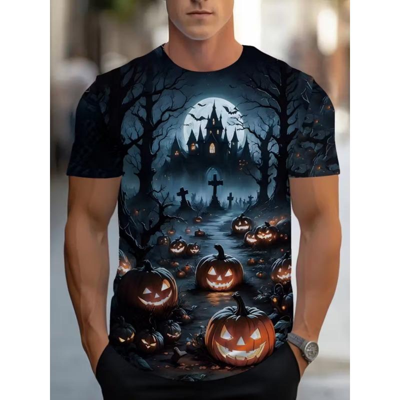 Fashion Halloween Men's T-shirts Clothing Crew Neck Short-sleeved Tee Funny Pumpkin 3D Printed Short Sleeve T-shirt For Men