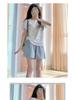 Women's High-Waist Blue Cotton Shorts - Summer Style 2025, Casual Wide-Leg Five-Point Pants, Petite Size.
