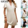 Women's Fashion Summer Spring Solid Color Print  V-Neck Short Sleeve Casual Dresses