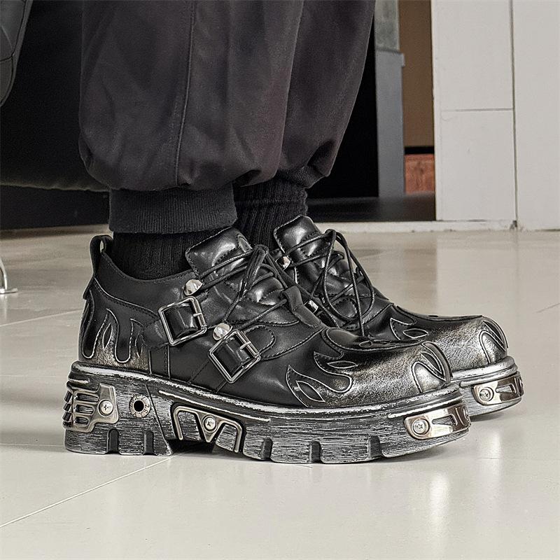 Fashion High Quality Men Leather Shoes Metal Punk Shoes Men Gothic Sneakers Black Street Botas Mujer Botines Unisex Oxford Shoe