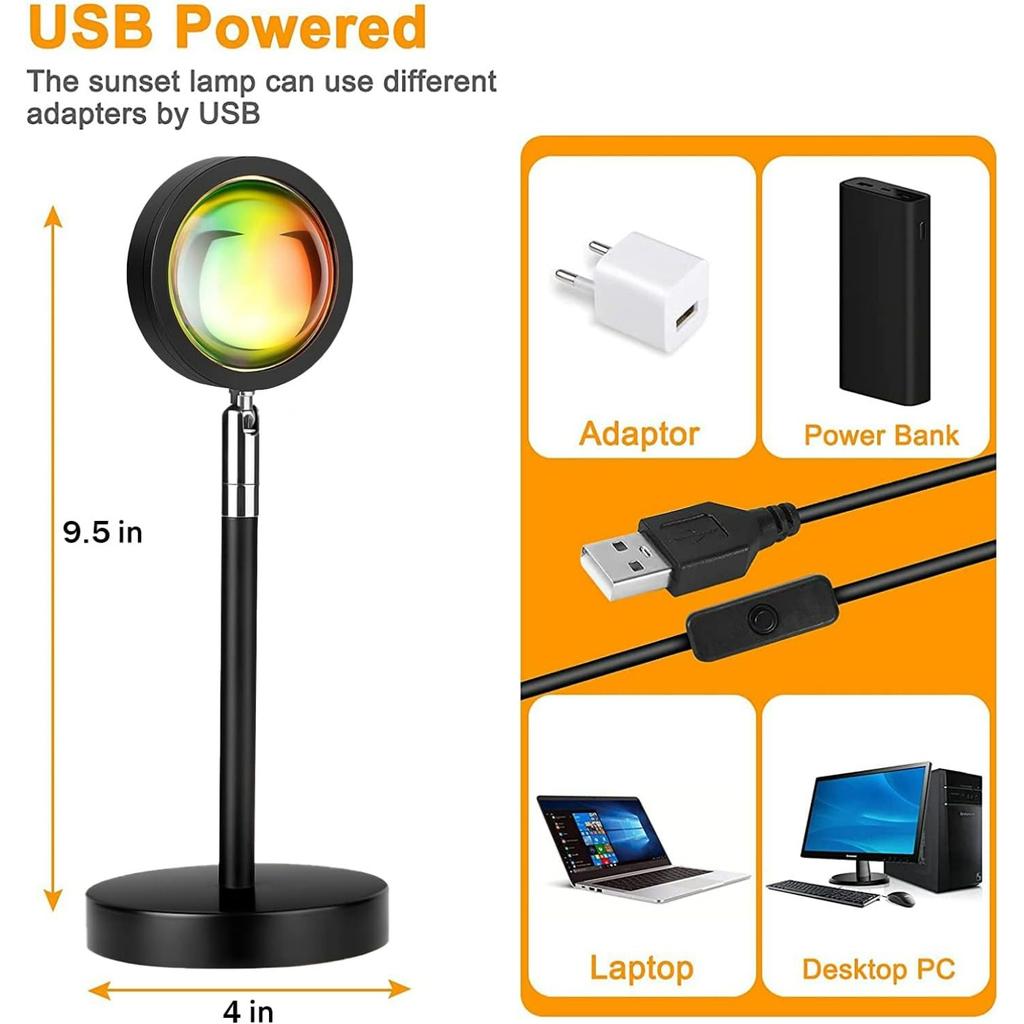 Sunset Lamp Projection, Sunset Night Light Rainbow Projector 180° 16 Color Changing 4 Modes, Vlog, Photography, Decorative, Party Decor, Gift for Wome