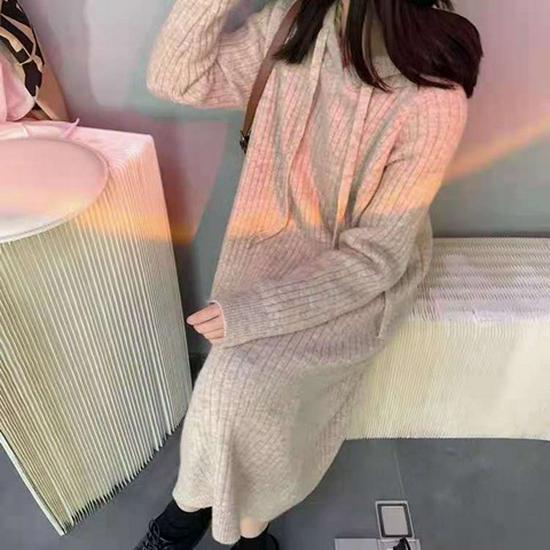 Vestido Suéter con Capucha para Mujer: Nuevo Otoño/Invierno Suelto, Casual, Tejido, Slim, Largo Medio, Estilo por Encima de la Rodilla.