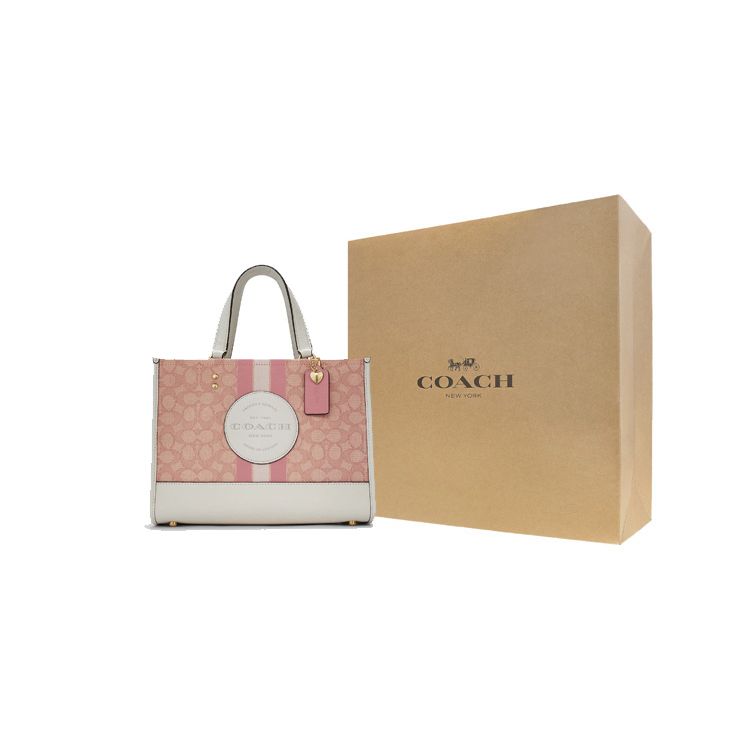 Coach Dempsey 30 Signature Pebble Grain Fabric And Leather Tote Bag Women Tote Bags Cherry-Blossom-Pink C7685-IMSXX
