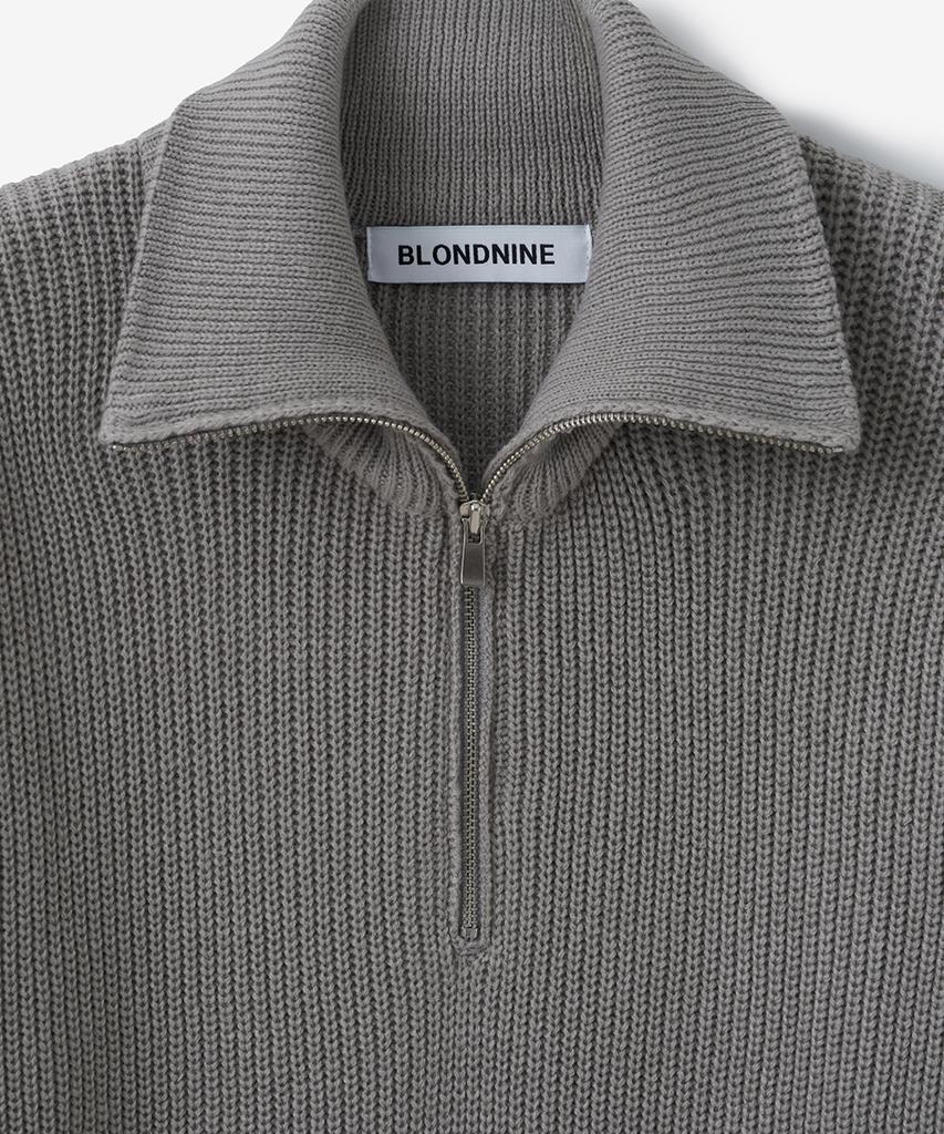 BLOND9 Half Zip Rib Knit Top_Gray