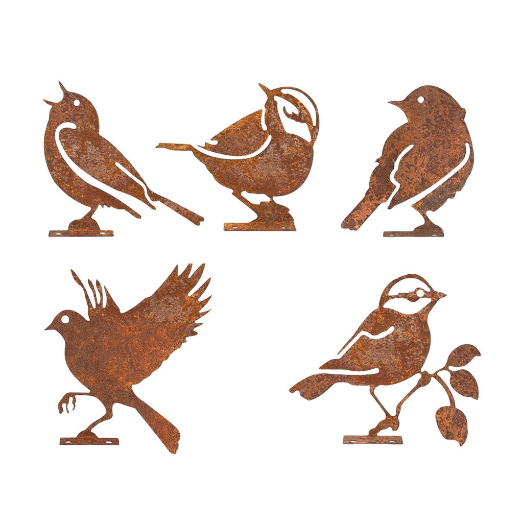 Set Of 5 Metal Bird Silhouettes Garden Stakes Iron Outdoor Decoration for Spring Tree Enhancements Bird Sculpture