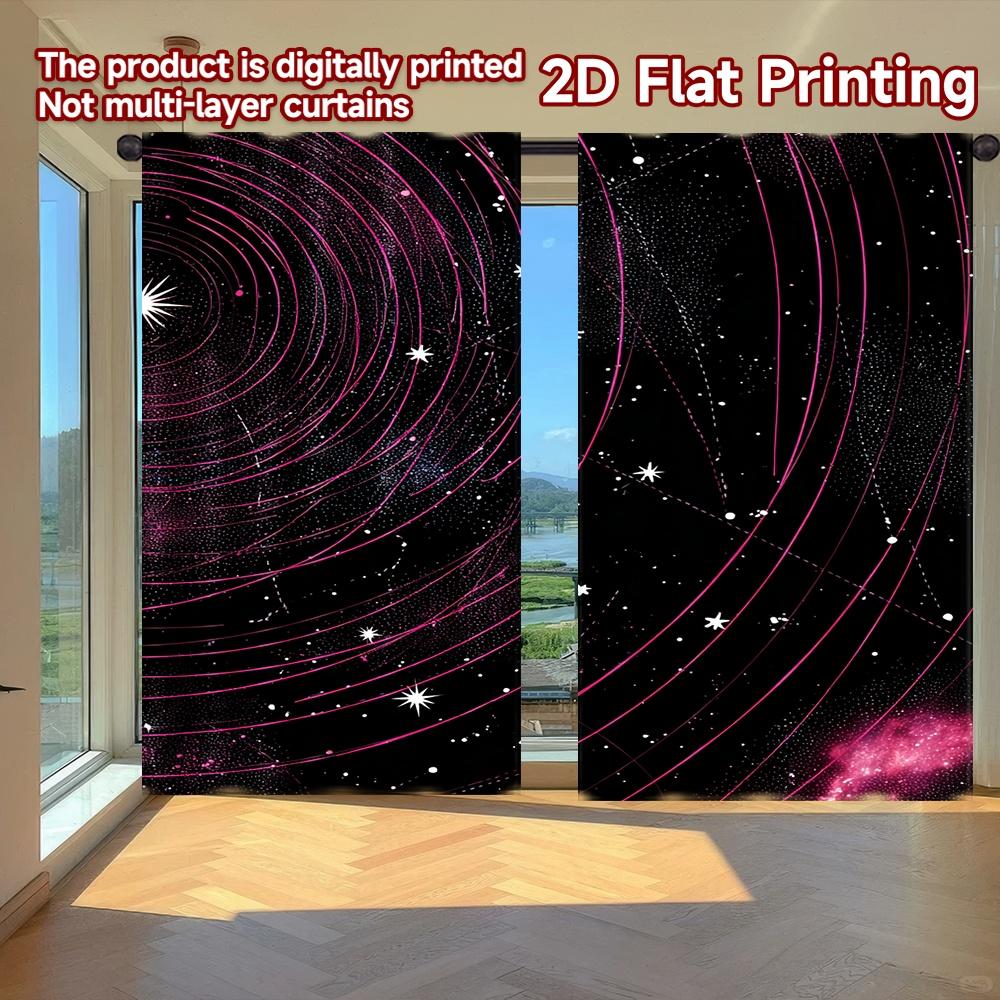 

2D FLAT PRINTING 2pcs Curtains (Without Rod) Galaxy Inspired Circular Stars New yearFestival Popular Curtains&Drapes Polyester 100*130 Grommet Top 1pcs