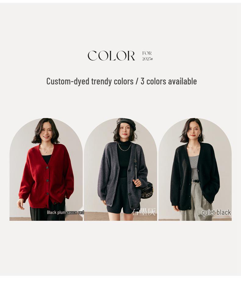 2026 Autumn/Winter Women's Oversized V-Neck Cashmere Cardigan Sweater