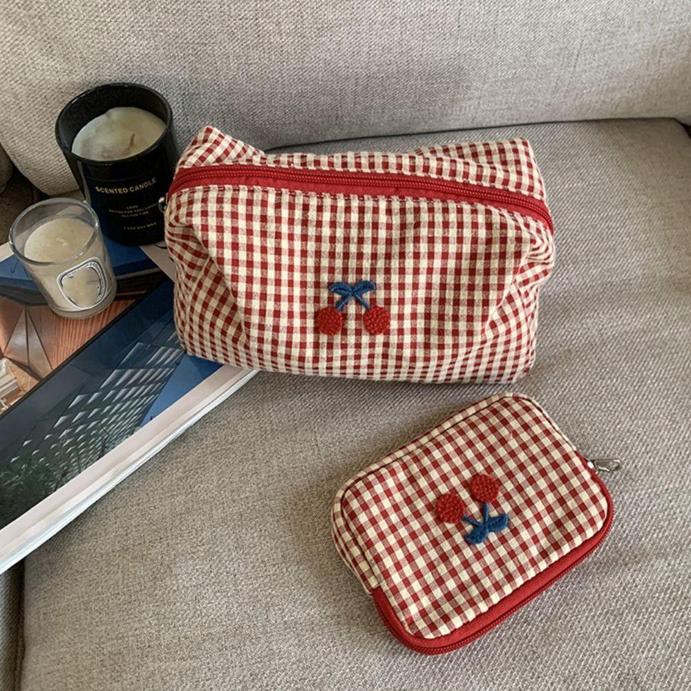 Cloth Cherry Cosmetic Bag Cotton Toiletry Bag Fashion Travel Storage Bag  Unisex