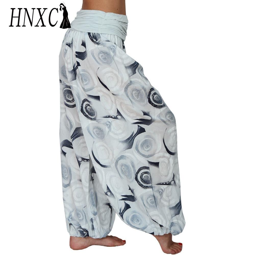 HNXC 15 Farben Damen Casual Elastischer Bund Übergröße Print Lange Hose Gerade Locker Lange Hosen Haremshose L hellblaue