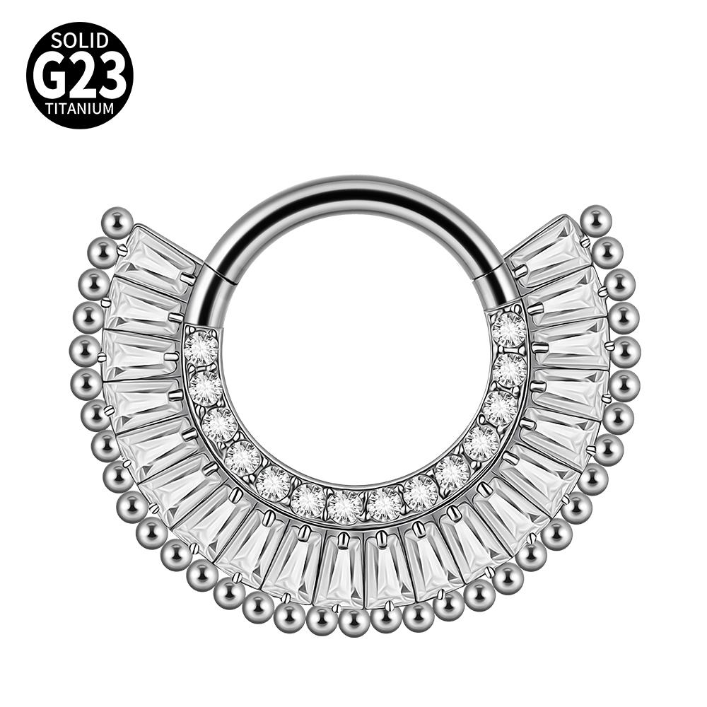 1pc G23 Titanium Split Ring with Multi Slanted Marquise Round White CZ Septum Nose Ring Cartilage Helix Tragus Piercing Jewelry