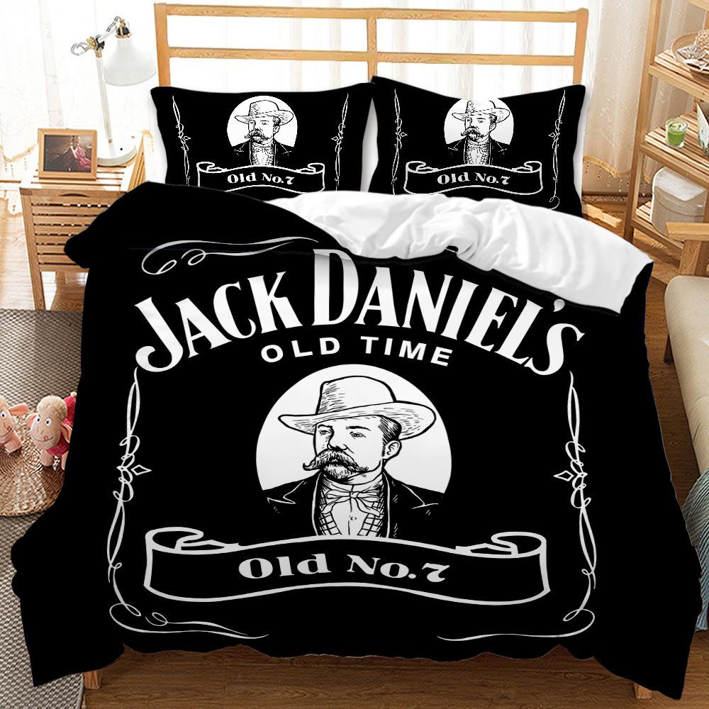 Wine Bottle Pattern Three-Piece Set 3D Digital Printing Abrasive Quilt Cover Bedding Kit