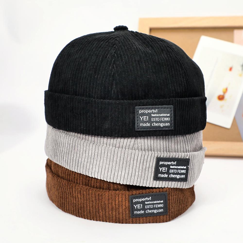 Casquettes Vintage sans Bord en Velours Côtelé pour Hommes Femmes Réglables Casquette de Propriétaire Docker Streetwear Casquette Dôme Hip Hop Bonnet Rétro