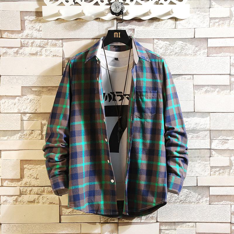 

Мужская весенне-осенняя повседневная клетчатая рубашка большого размера, удобная рубашка с длинными рукавами M