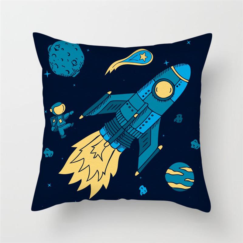 Cartoon Astronaut Rocket Spaceship Sofa Home Bedroom Decoration Pillowcase Kids Room Space Theme Cushion Cover