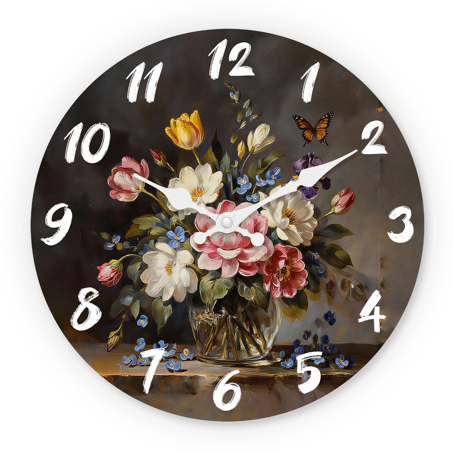 High-Quality Floral High-Quality Butterfly High-Quality Wooden High-Quality Wall High-Quality Clock, 10-16Inch High-Quality Silent High-Quality Wall (as the picture,10Inch)