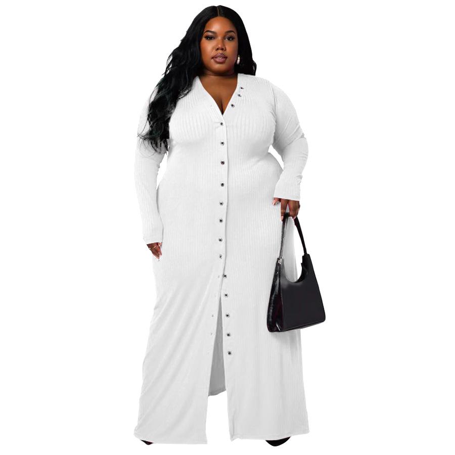 Spring and Autumn Plus Size Women's Sexy Pit Stripe Split Dress