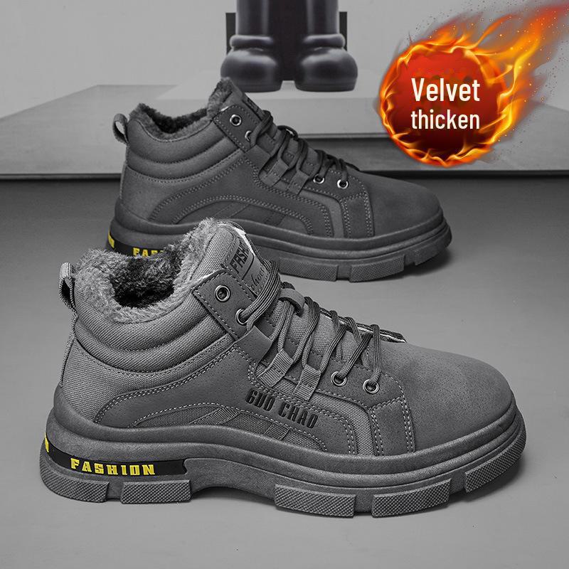 

Мужские теплые зимние ботинки из кожи и меха: Зимние рабочие ботинки с бархатной подкладкой и толстой подошвой 42 серый