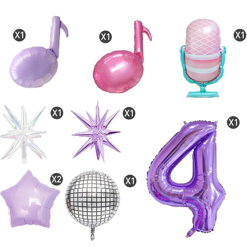 

9pcs Music Theme Purple Pink Note Aluminum Film Styling Birthday Party Decoration Balloon Celebration Event Decoration Balloon 32inch
