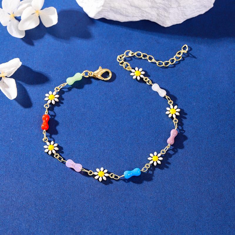 New Drip Colored Flower Bracelet Female Daisy Jewelry Girlfriends Student Fashion Jewelry