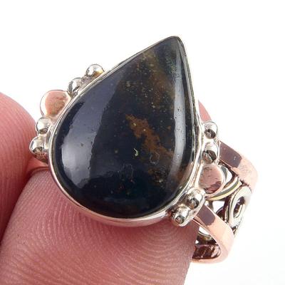 Natürlicher Pietersit Edelstein Handgefertigt 925 Sterling Silber Zweifarbig Ring S.9 z3q98