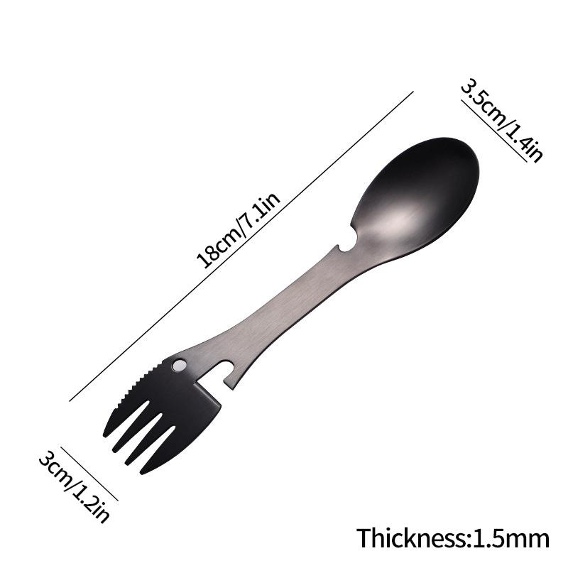 

Outdoor Multi-functional Survival Tools 5 in 1 Stainless Steel Fork Spoon Bottle Opener EDC Kit Tableware Utensils
