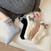 Women's Coral Fleece Socks for Winter, Furry Fleece-lined Thickened Warm Socks, Black and White Bow Home Women's Socks