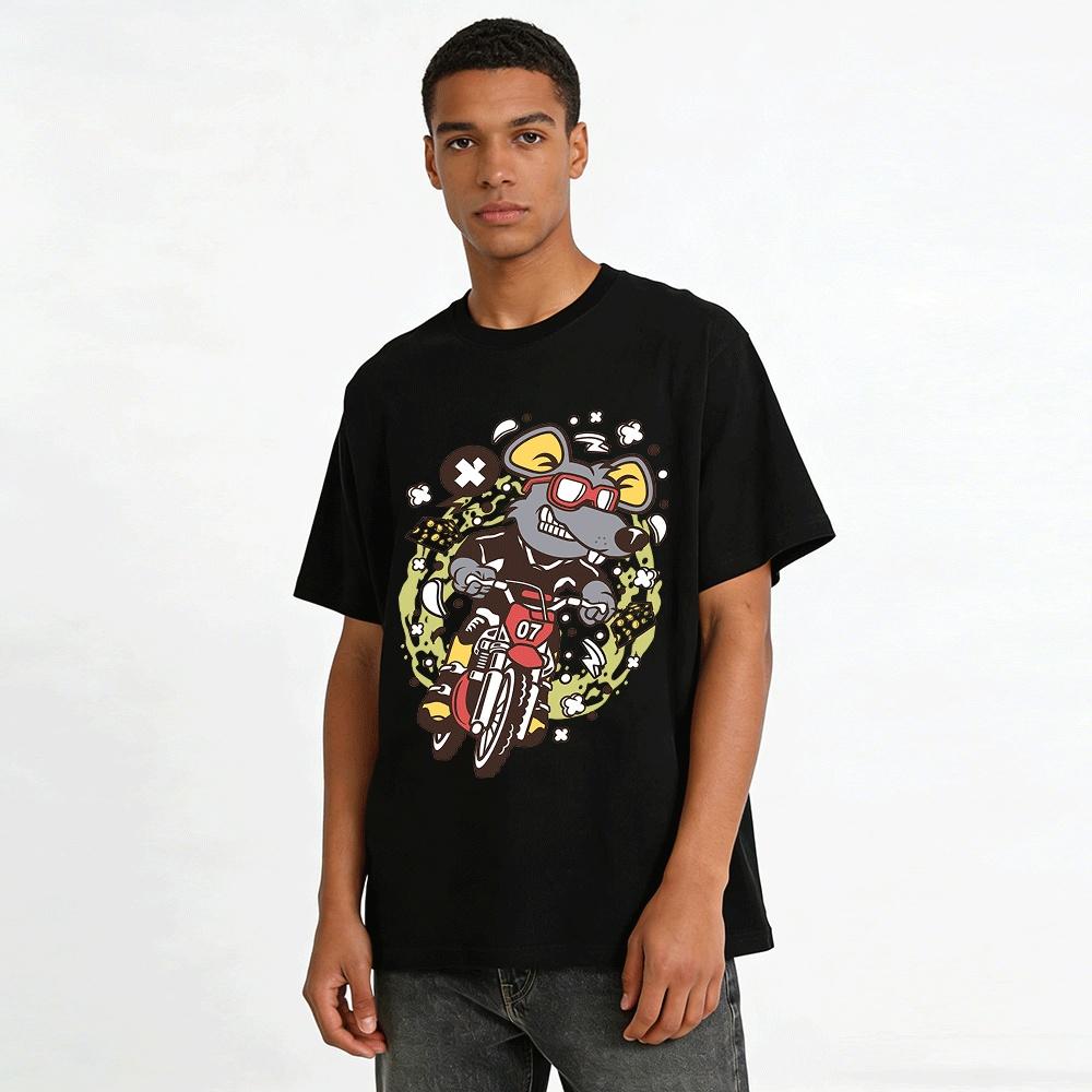 Cool Motorbike Mouse Print Casual Unisex Trendy Short Sleeve Tee Pure cotton T-shirt