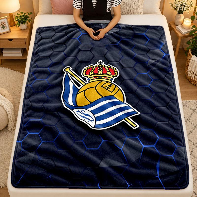 Flannel BlanketReal Sociedad FC Warm Soft Throw Blanket for Indoor Sofa Bed Living Room Use