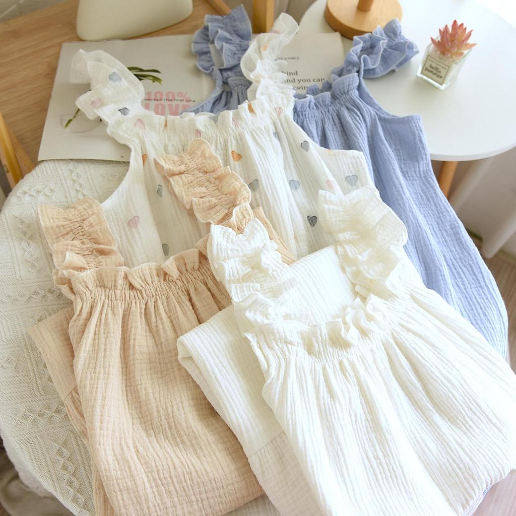 Summer Women's Cotton Spaghetti Strap Nightgown - Sweet, Loose, Mid-Length Dress