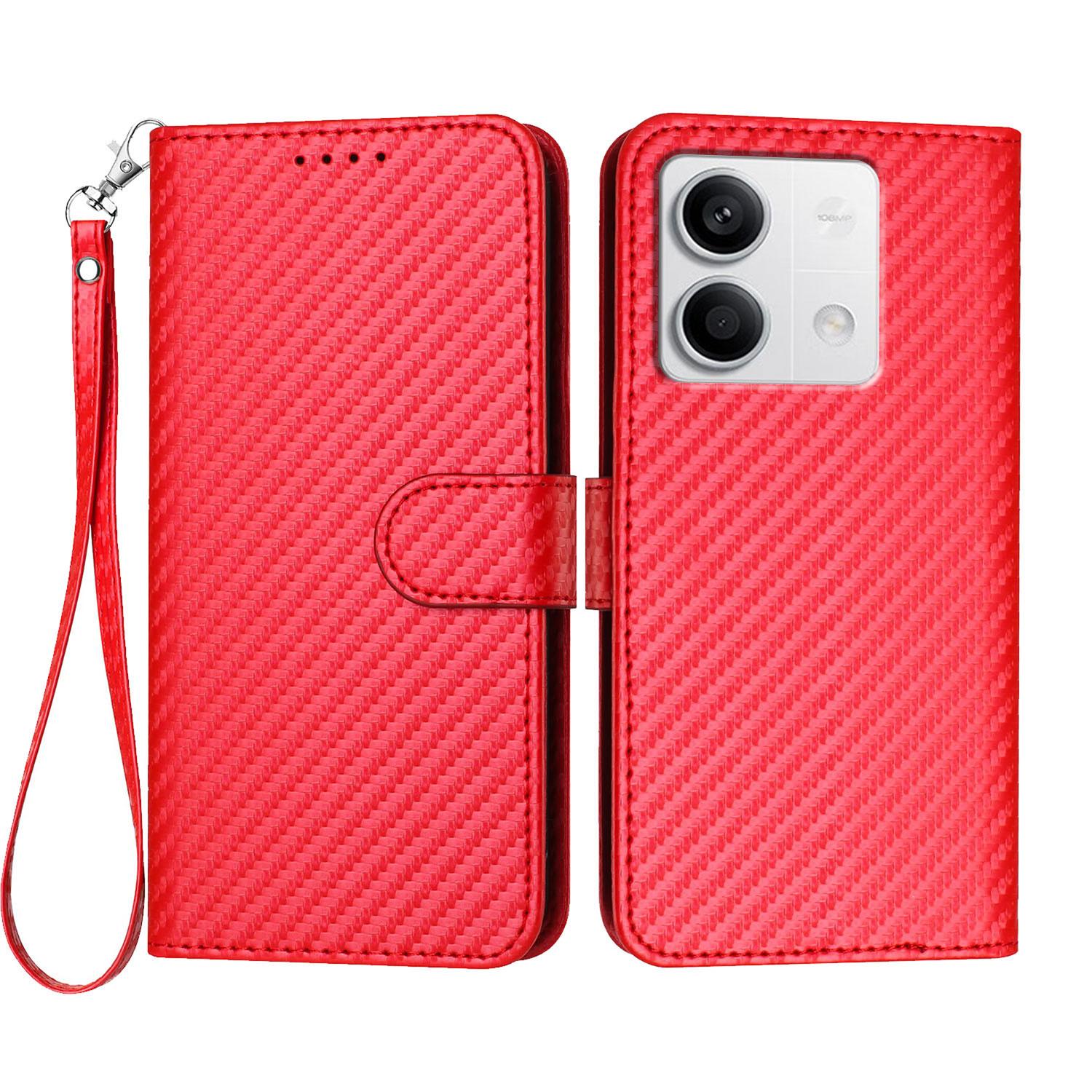 

For Xiaomi Redmi Note 13 5G (China)/Xiaomi Redmi Note 13 5G Wallet Case with Strap Carbon Fiber Texture Leather Mobile Cover D