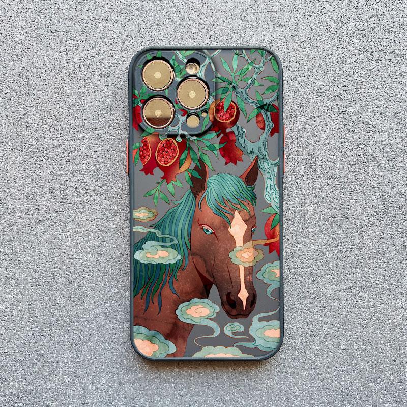 Lucky Painted Horse Pattern Chinese Style Phone Case For iPhone 15 14 Pro Max Plus 17 16 Pro Max 13 Mini 12 11 Pro Max Back Case