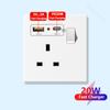 Universal 20W Type-C Wall Quick Charge Socket,Dual Switch Control Universal Power outlet,White UK Standard USB Interface Socket