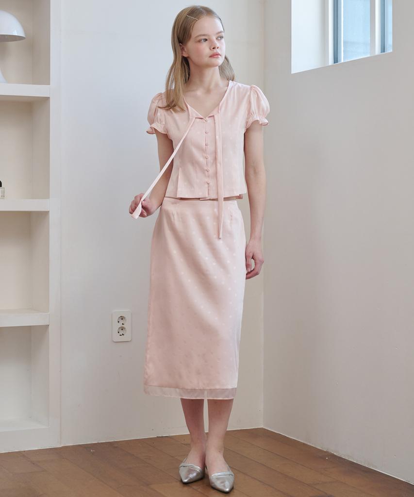 Opening Sunshine Organza Point Jacquard Satin Midi Skirt Dot Pink