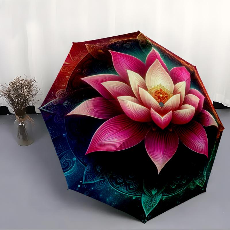 1 PC Automatic Folding Umbrella - Mandala Lotus Pattern, Portable & Foldable Design with 8 Ribs, Christmas Birthday Gifts