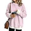 Women's Fashion Flannel Round Neck Two-Piece Striped Print Top with Spliced Design