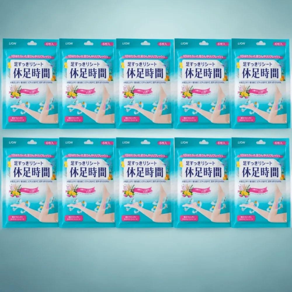 LION Korea Kyusoku Jikan Cooling Sheets 6 Sheets x 10 Packs Calves Legs