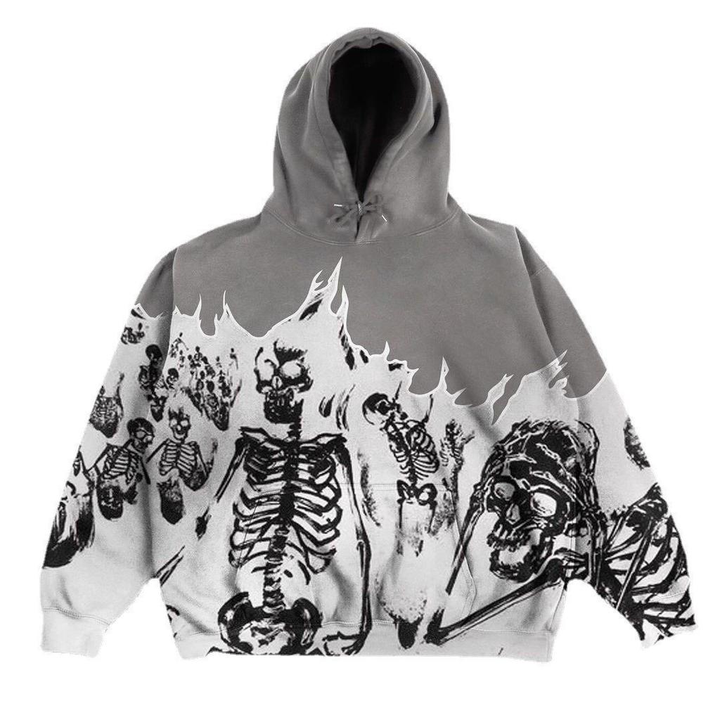 Men's Hoodie Loose Large Casual Gothic Sweatshirt Popular Street Clothes Hip Hop Style Retro Skeleton