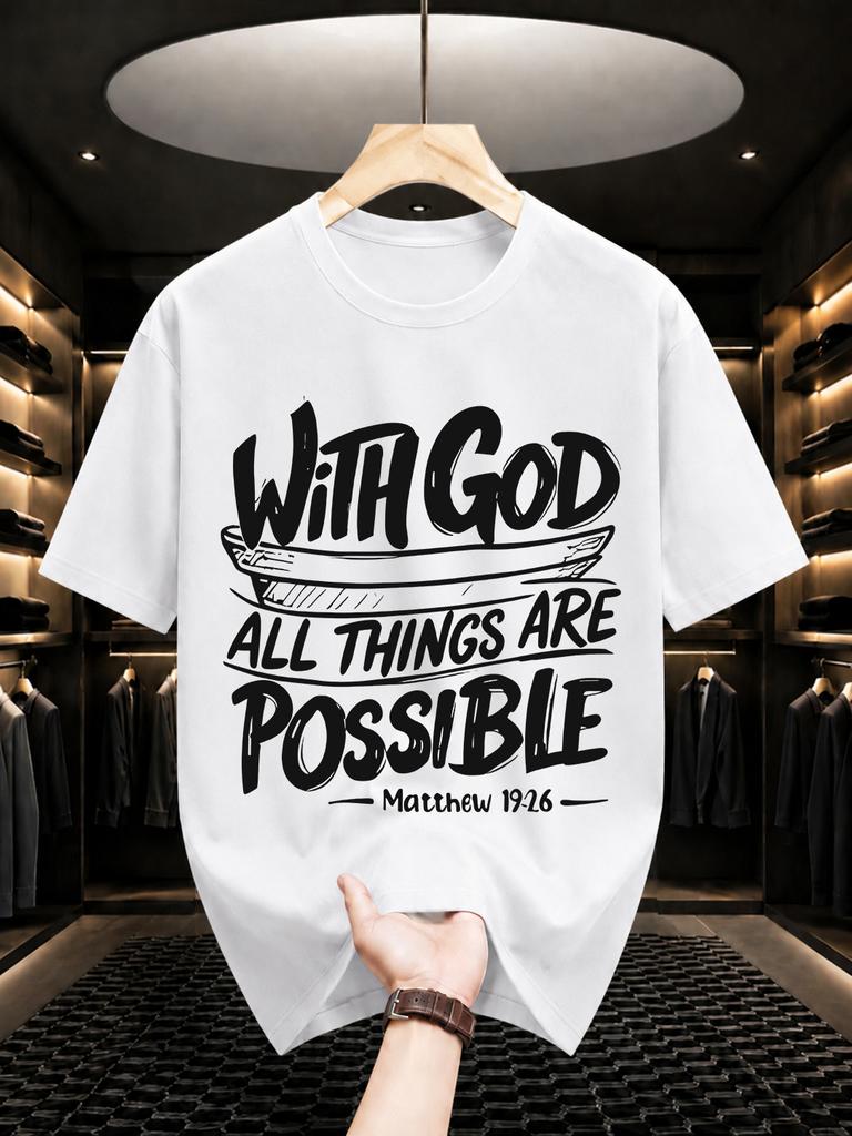 2026 New Cotton Tshirt With Christian Bible Verse Print Casual Crew Neck Short Sleeve Top