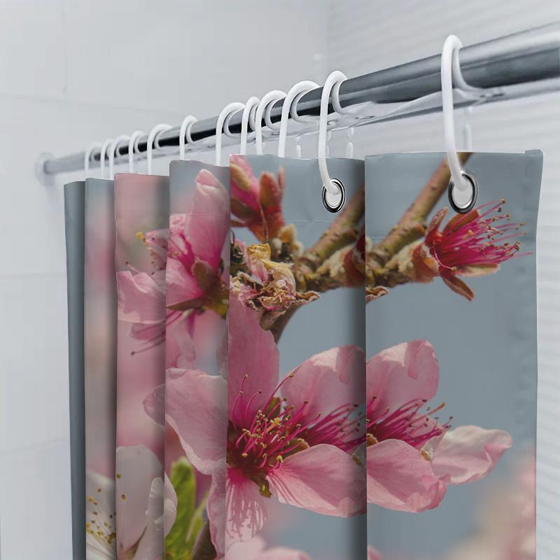 Pink Blossom Shower Curtain Spring Flower Design, Waterproof Bathroom Decor (180X200Cm)