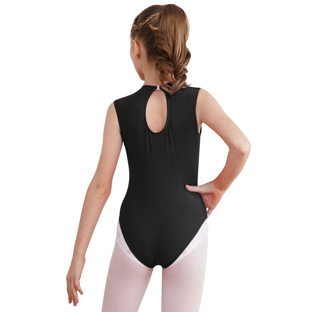 Dívčí gymnastický dres Metalický lesklý patchwork Kamínky Klíčová dírka na zádech Bez rukávů Body