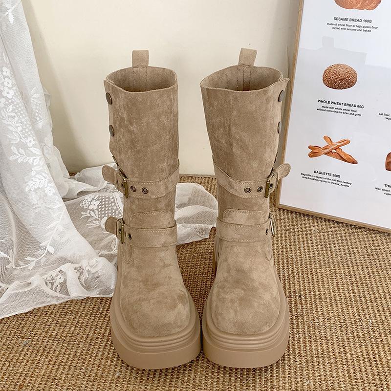 Brown retro British style thick heel thick-soled Martin boots women's 2025 new autumn and winter thin and heightened short boots