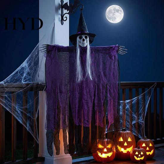 Scary Hanging Halloween Prop 38" Witch Decoration, Spooky Flying Skeleton Ghost Haunted House Decorations for Outdoor, Indoor Porch Yard Patio