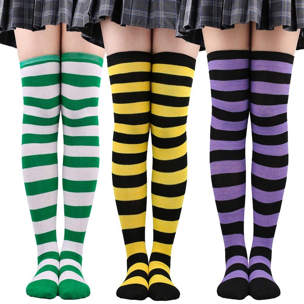 Knitted Stripe Stockings Warm Over Knee Socks Fashion Accessory Cosplay Socks  Costume Parties